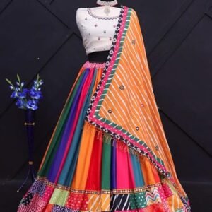 Women's Lehenga Cholis Muslin Cotton Lehenga Choli | Beautiful Digital Print Work & Real Mirror Work Lahenga Choli For Women Navratri