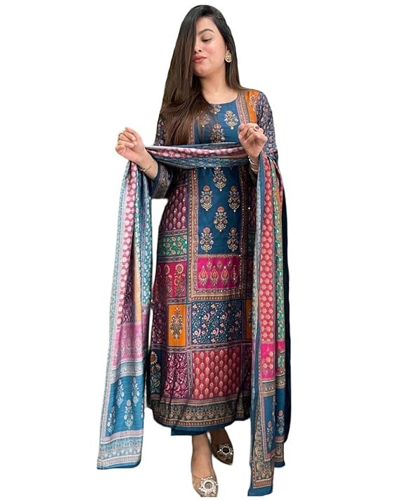 GoSriKi Women’s Viscose Rayon Straight Kurta Pant Dupatta Set - Image 2