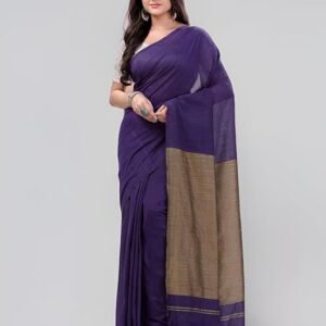 Saree Bahar Women's Traditional Bengal Solid Ghicha Handloom Cotton Silk Saree With Blouse Piece