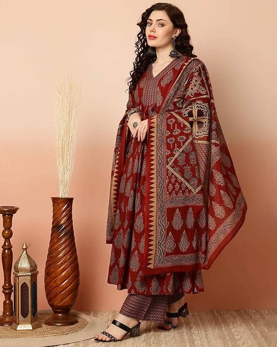 KLOSIA Women Viscose Printed Kurta Pant Dupatta Set - Image 6