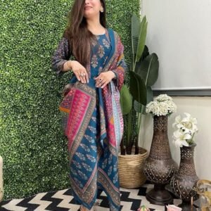 GoSriKi Women’s Viscose Rayon Straight Kurta Pant Dupatta Set