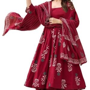 ANNI DESIGNER | Rayon Anarkali Printed Kurta Pant Dupatta Set