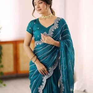 SIRIL Women's Chiffon Embroidery Saree with Unstitched Blouse Piece
