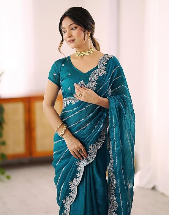 SIRIL Women's Chiffon Embroidery Saree with Unstitched Blouse Piece