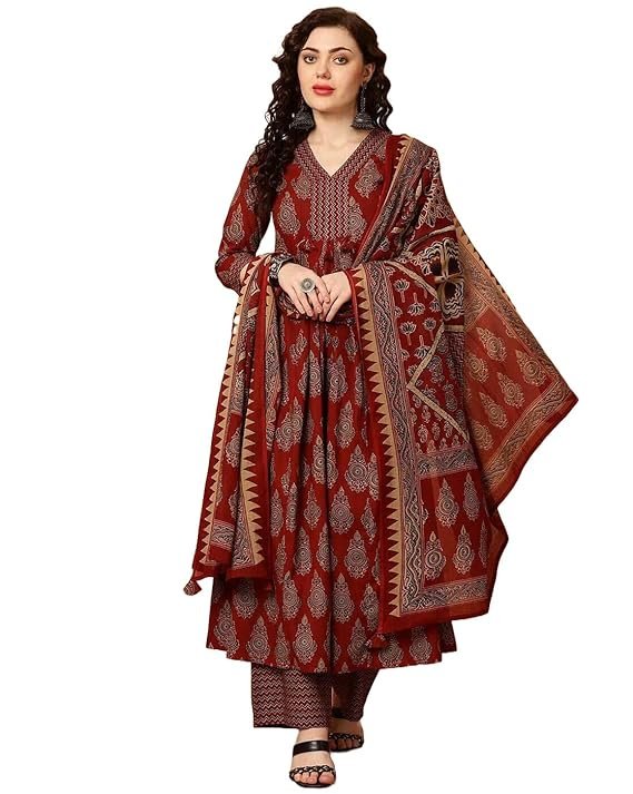 KLOSIA Women Viscose Printed Kurta Pant Dupatta Set