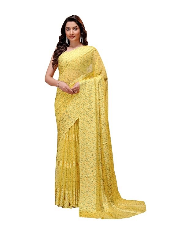 Garden Vareli Floral Print Satin Chinon Saree - Image 2