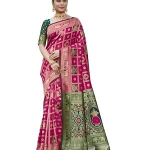 Yashika Women's Banarasi Kanjivaram Silk Woven Saree | Animal Printed Patola Silk Saree for Women