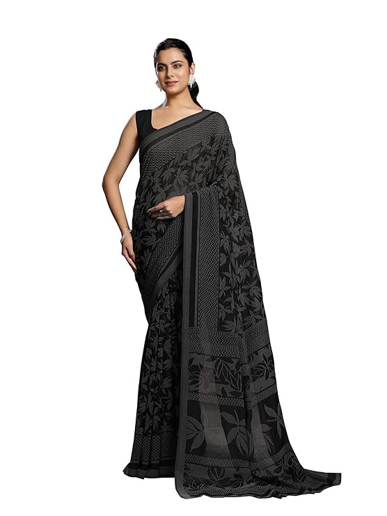 Garden Vareli Lock Chiffon Viscose Brasso Floral Saree - Image 6