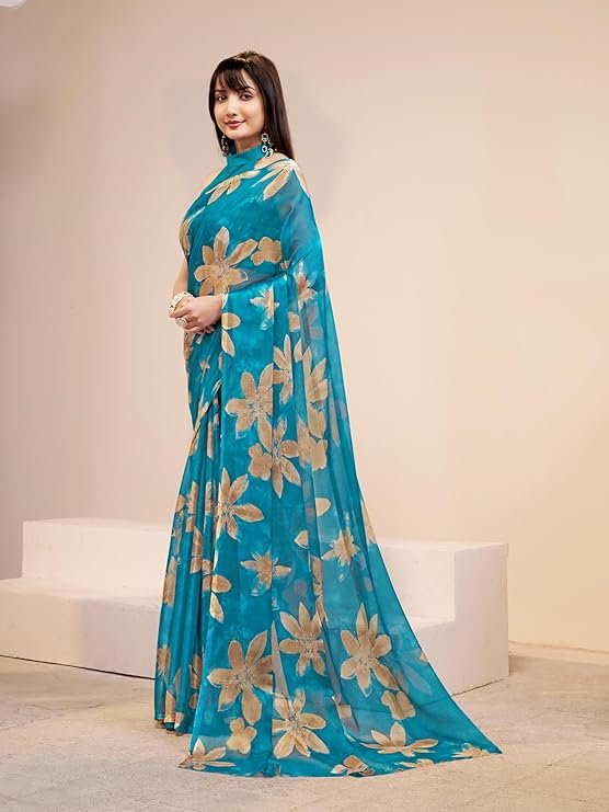 Garden Vareli Floral Print Nara Chiffon Saree - Image 5