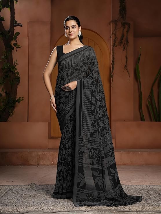 Garden Vareli Lock Chiffon Viscose Brasso Floral Saree - Image 7