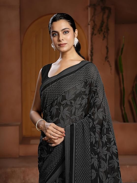 Garden Vareli Lock Chiffon Viscose Brasso Floral Saree - Image 4