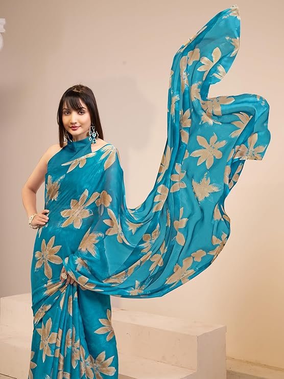 Garden Vareli Floral Print Nara Chiffon Saree - Image 3