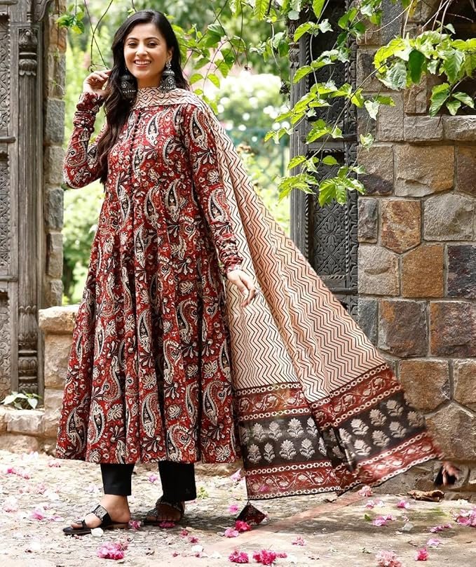 Nermosa Women Printed Anarkali Kurta and Pant Set with Dupatta - Image 6