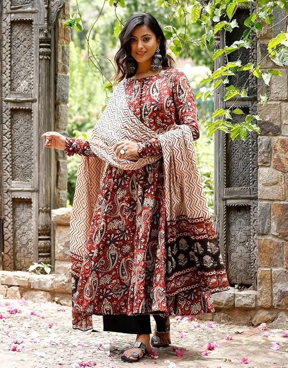 Nermosa Women Printed Anarkali Kurta and Pant Set with Dupatta - Image 5