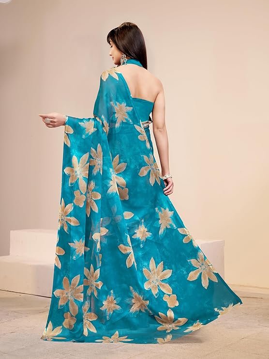 Garden Vareli Floral Print Nara Chiffon Saree - Image 4