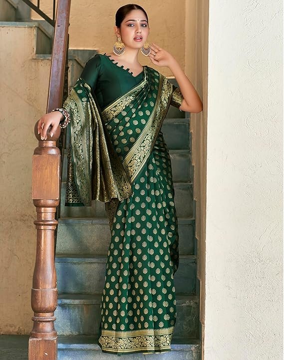 SIRIL Women's Kanjivaram Soft Silk Saree Pure Silk with Unstitched Blouse Piece