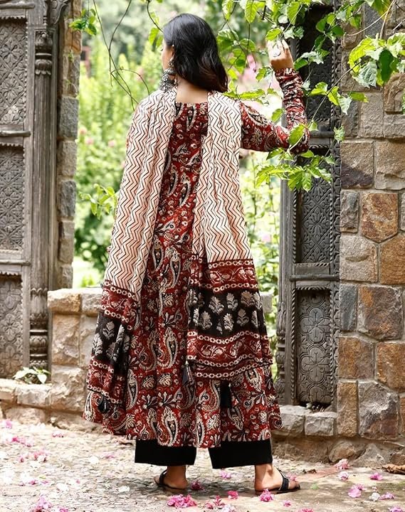 Nermosa Women Printed Anarkali Kurta and Pant Set with Dupatta - Image 4