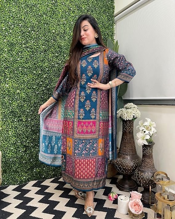 GoSriKi Women’s Viscose Rayon Straight Kurta Pant Dupatta Set - Image 5