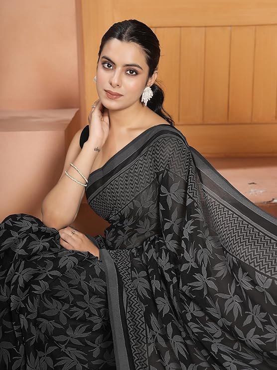 Garden Vareli Lock Chiffon Viscose Brasso Floral Saree - Image 5