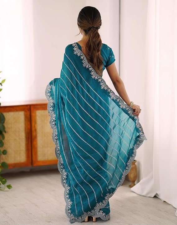 SIRIL Women's Chiffon Embroidery Saree with Unstitched Blouse Piece - Image 5