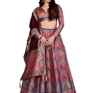 Women Faux Silk Semi-Stitched Lehenga Choli Set