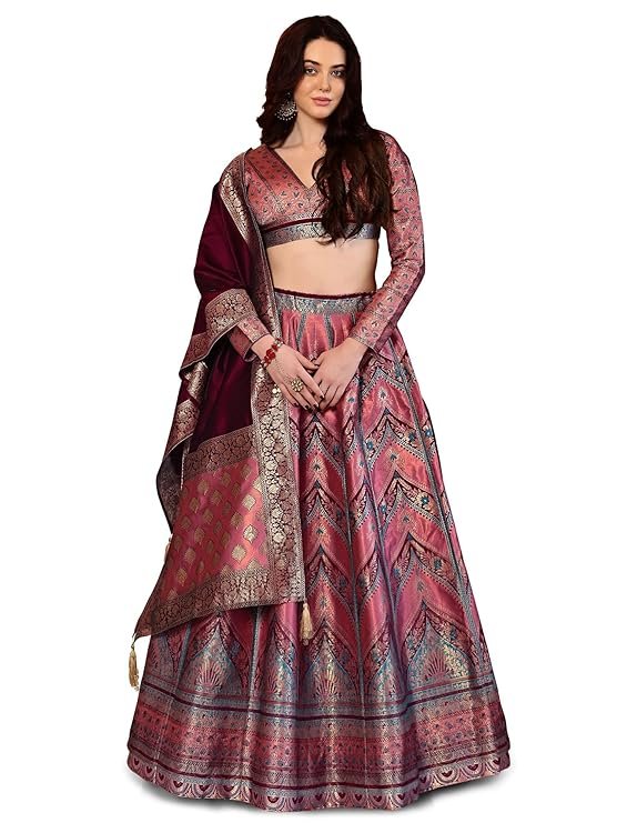 Women Faux Silk Semi-Stitched Lehenga Choli Set