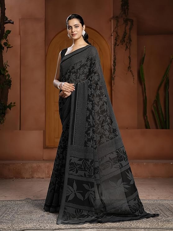 Garden Vareli Lock Chiffon Viscose Brasso Floral Saree
