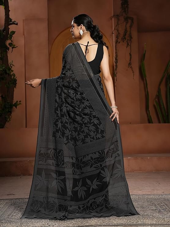 Garden Vareli Lock Chiffon Viscose Brasso Floral Saree - Image 3