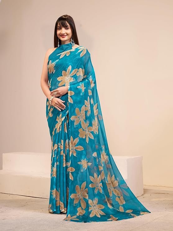 Garden Vareli Floral Print Nara Chiffon Saree - Image 6