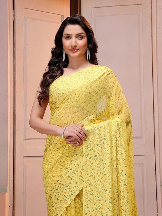 Garden Vareli Floral Print Satin Chinon Saree - Image 4