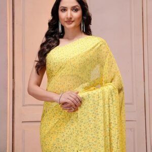 Garden Vareli Floral Print Satin Chinon Saree