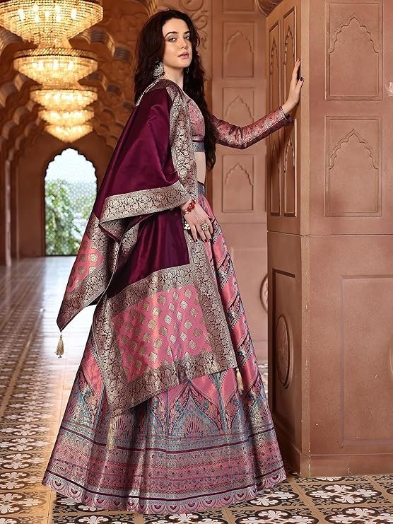 Women Faux Silk Semi-Stitched Lehenga Choli Set - Image 5