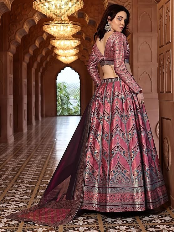 Women Faux Silk Semi-Stitched Lehenga Choli Set - Image 4