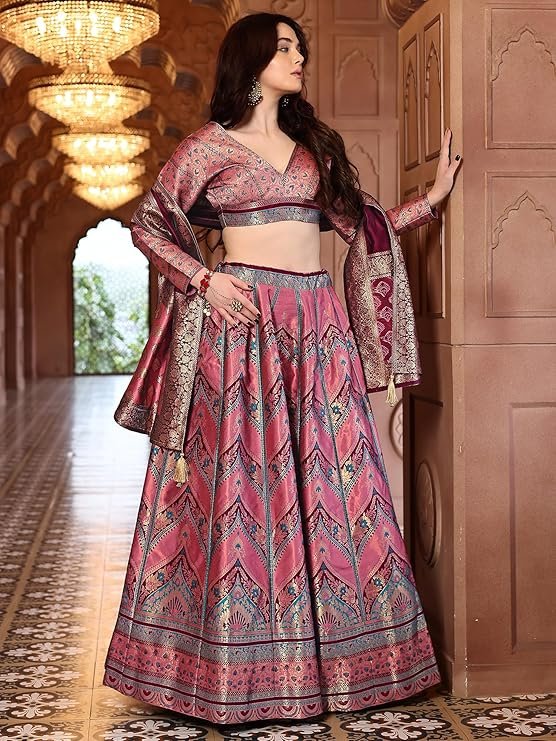 Women Faux Silk Semi-Stitched Lehenga Choli Set - Image 3