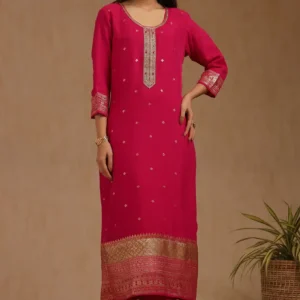 Fuchsia Organza Zari Woven Suit Set