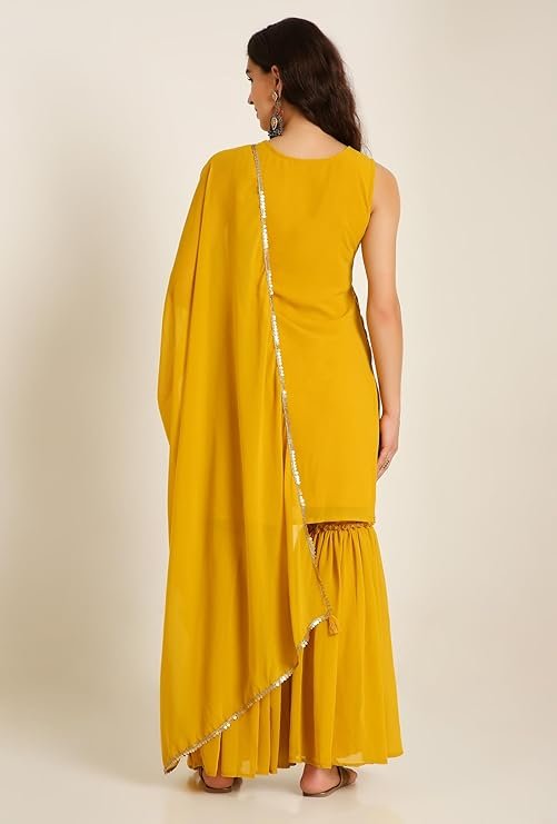 Women's Georgette Straight Kurta Sharara Set with Dupatta - Image 2