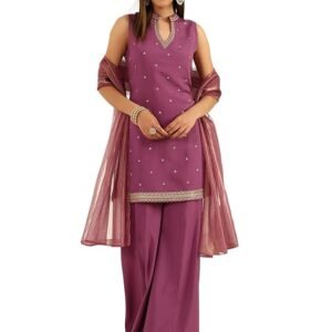 Women's Lavender Viscose Chanderi Straight Kurta with Palazzo and Dupatta