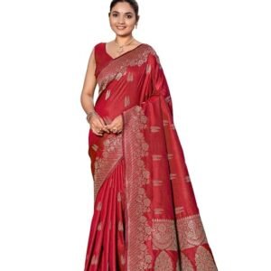 Women's Trendy Banarasi Woven Saree with Heavy Jacquard Work, Elegant Design, Silk Saree with Maching Lace Border Unstitched Blouse Piece for Weddings & Festive