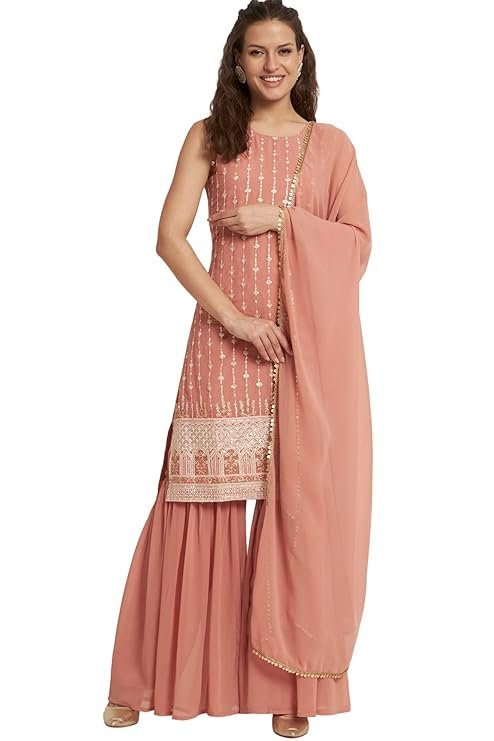 Georgette Straight Kurta Sharara Set with Dupatta