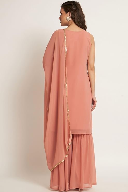 Georgette Straight Kurta Sharara Set with Dupatta - Image 5