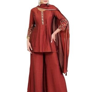 Women’s Silk Embroidered Kurta Sharara Set with Dupatta