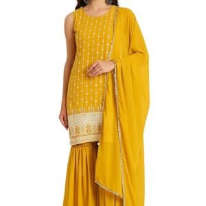 Women's Georgette Straight Kurta Sharara Set with Dupatta