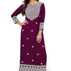 Women's Rayon Embroidered Straight Kurti