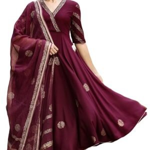 Women’s Elegant Wine Anarkali Kurta Set with Dupatta