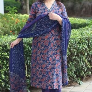 Women's Pure Cotton Floral Printed Kurta with Palazzo & Dupatta