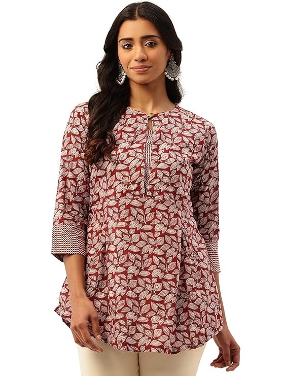 Inner Yoke Short Kurti for Women - Button Detail