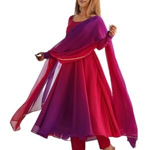 Women's Georgette Anarkali Kurta Set with Dupatta | Elegant Pink Ethnic Dress