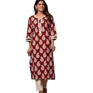 FIRSTRAIN Womens Printed Cotton Straight Kurti for Girls Regular Wear