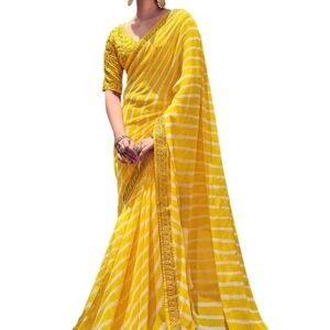 Georgette Bandhani Printed Saree With Unstitched Blouse Piece