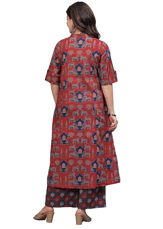 Women A-Line Kurta Set with Palazzo Pants - Image 5